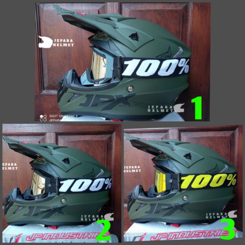 Helm JPX Cross Polos Solid Army Doff Dop plus Kacamata goggle google 100
