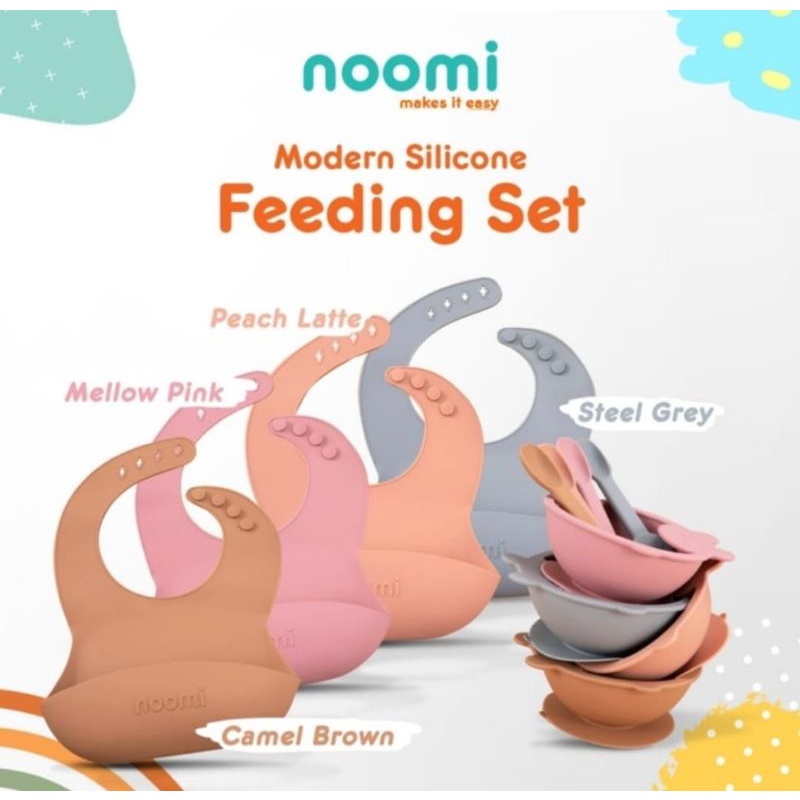 Noomi Modern Silicone Feeding Set Bib Tempat Makan Bayi Set Isi 3 Pcs