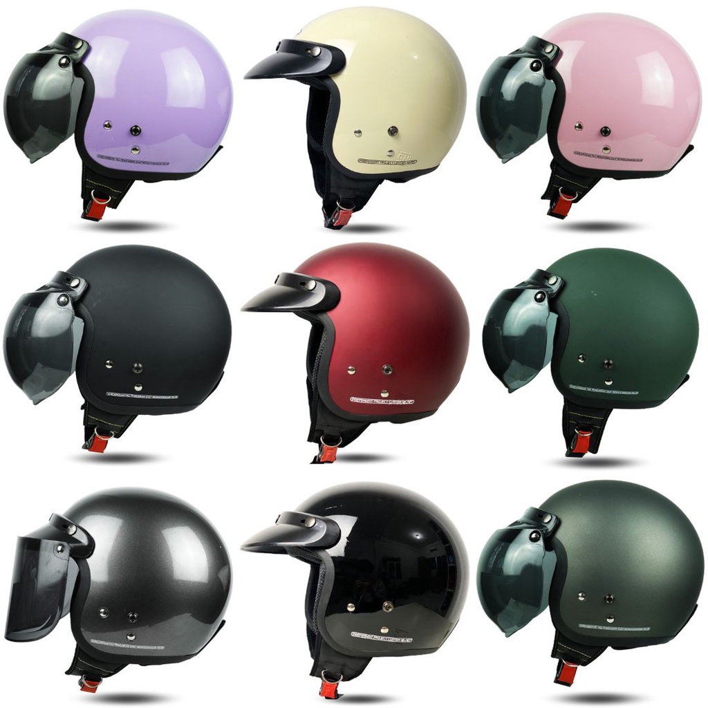 Helm Bogo Polos Retro SNI Warna Pastel Cewek Cowok Hitam Polos Premium