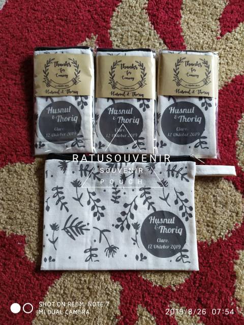 Dompet Souvenir Pernikahan Bahan Blacu Ucapan Terima Kasih Wedding Nikah Pertunangan Engagement ||