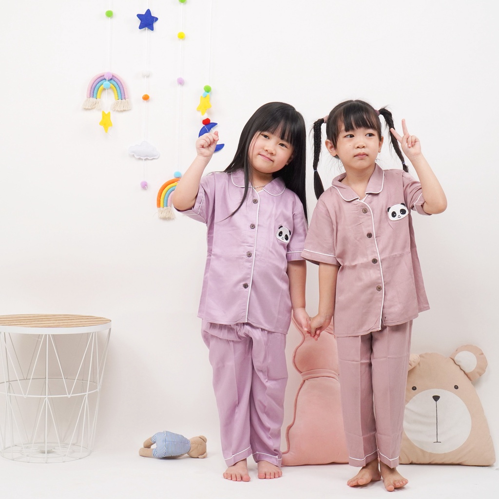 VS - Set Piyama Baju Tidur Anak Bahan Embos Usia 1-7th / Setelan Pajamas Anak Patch Karakter