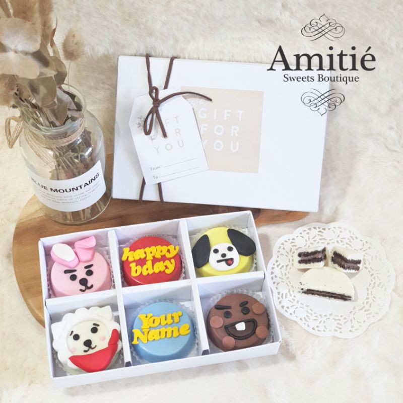 

Coklat Oreo (Custom Name & Special Box) BT21 - 1 Box isi 6 / Coklat Karakter / Birthday Gift