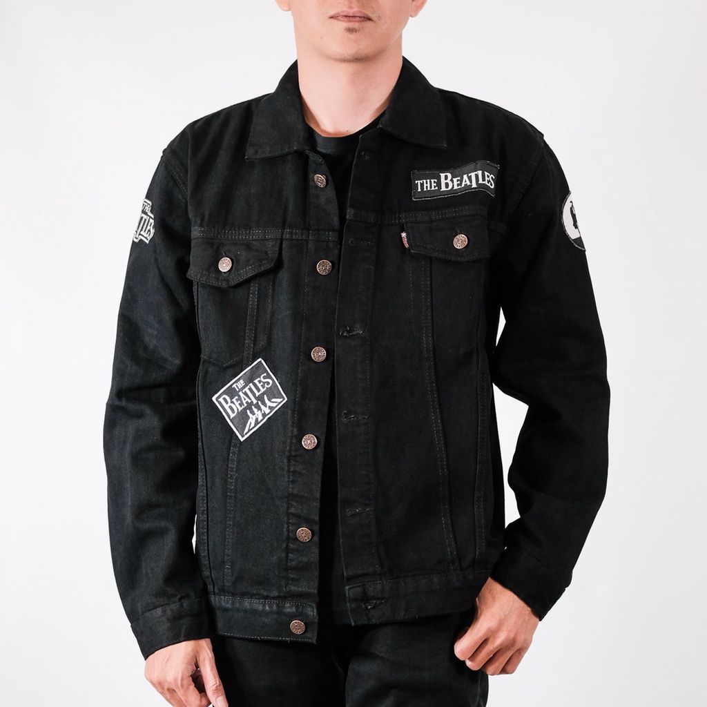 JAKET JEANS DENIM BLACK SANDWASH PATCH - THE BEATLES