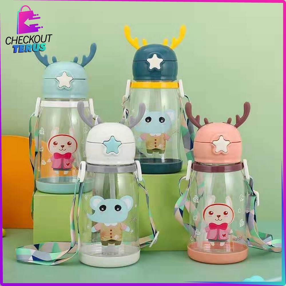 CT C302 Botol Air Minum Anak Sedotan 610ml Food Grade Botol Minum Model Tanduk Rusa Lucu Anak BPA FREE