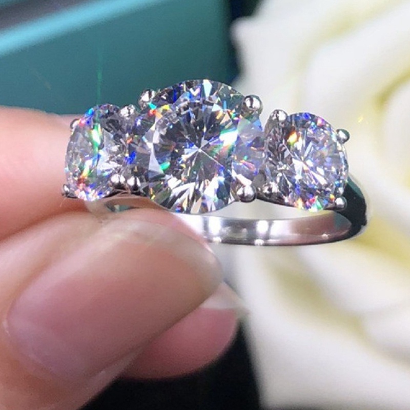 Cincin Pernikahan Desain Tiga Lingkaran Bling Untuk Wanita