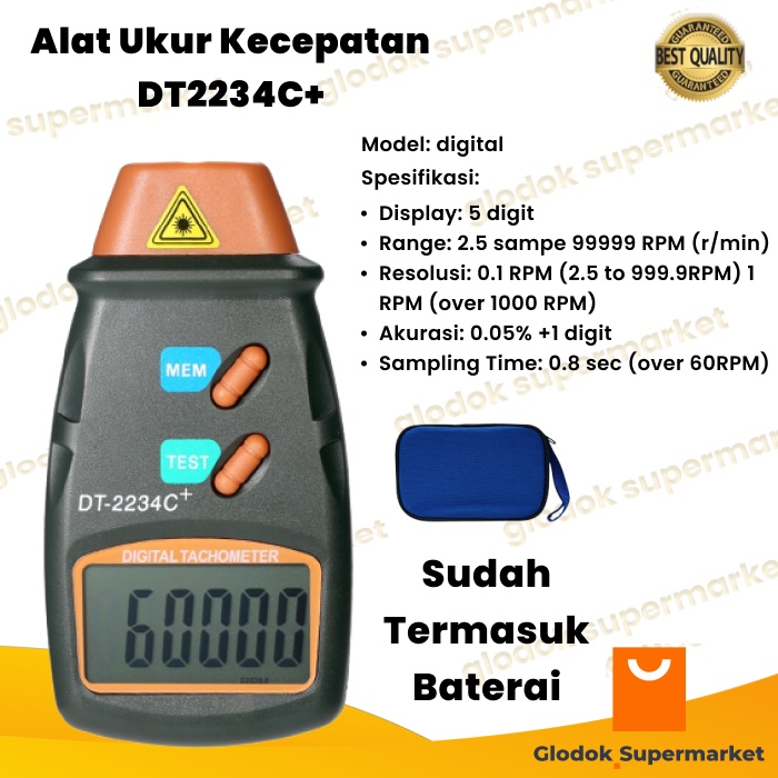 Alat Ukur Kecepatan DT2234C+ TachoMeter Digital Laser Photo DT-2234C+