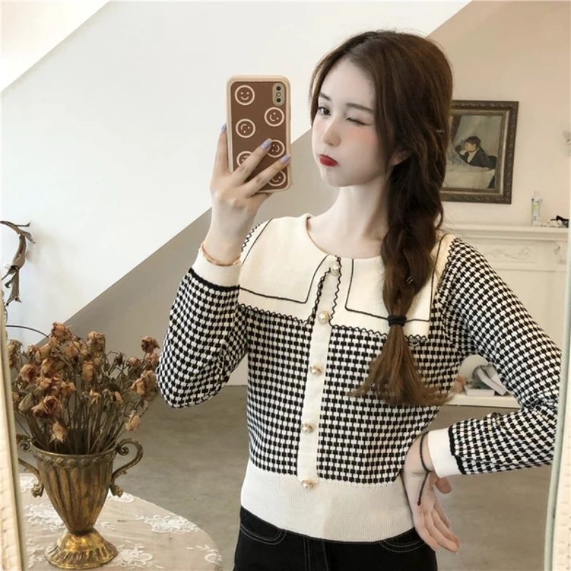 MDLV ~ 81021-1# Loretta Knit Top Blouse Korea Blouse Premium Blouse Import Blouse Rajut Lengan Panjang Fashion Import