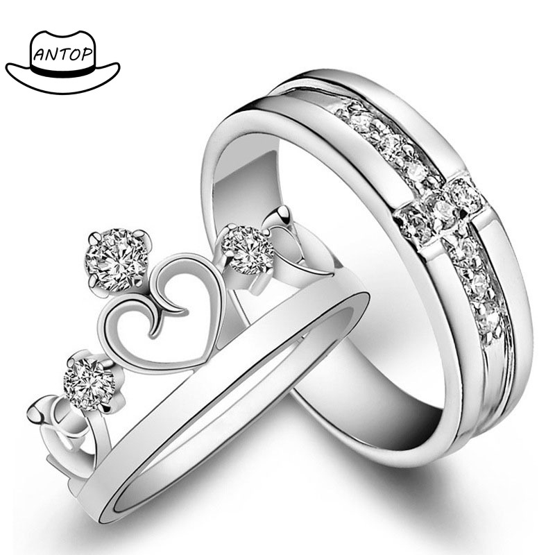 2 Pcs 925 Silver Cincin Berlian Mode Pasangan Wanita Perhiasan Cincin Ring B1 Antop