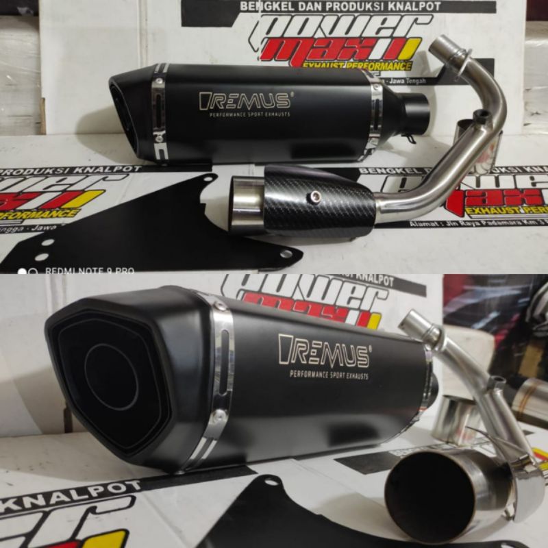 knalpot vespa matic remus full black merk laser