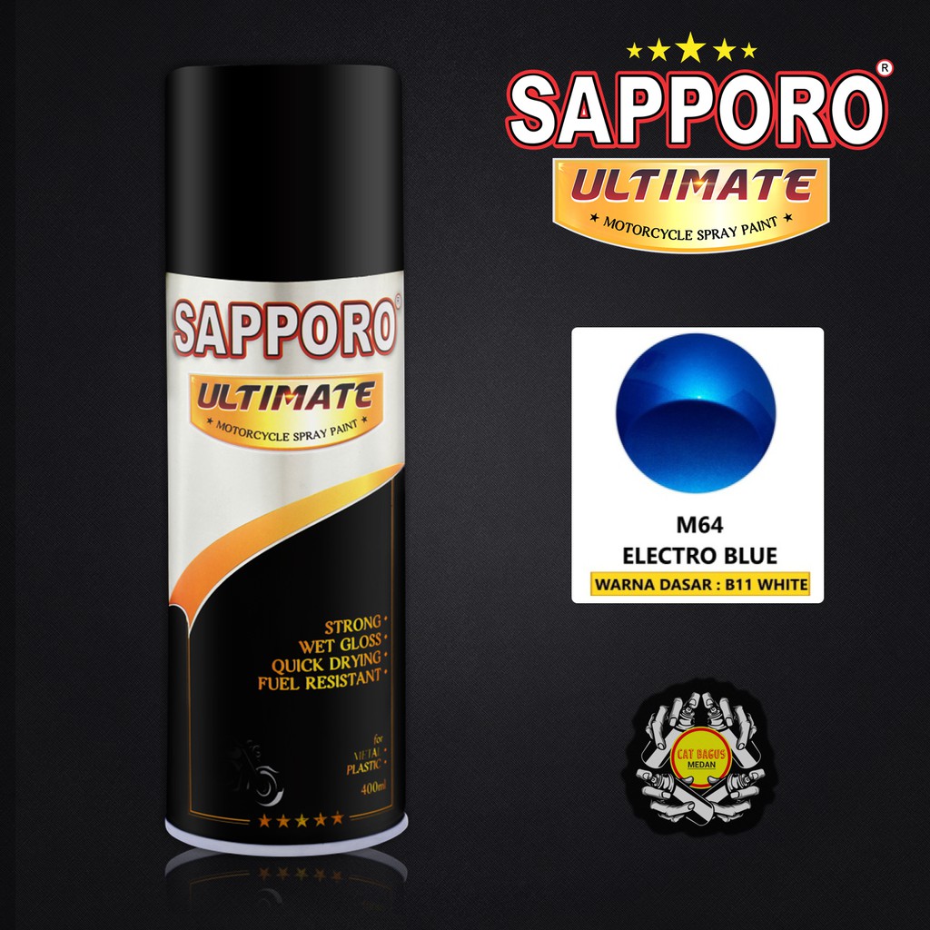 SAPPORO ULTIMATE M64 ELECTRO BLUE CAT SEMPROT 400 ML CAT MOTOR AEROSOL PYLOX BIRU METALLIC METALIC M