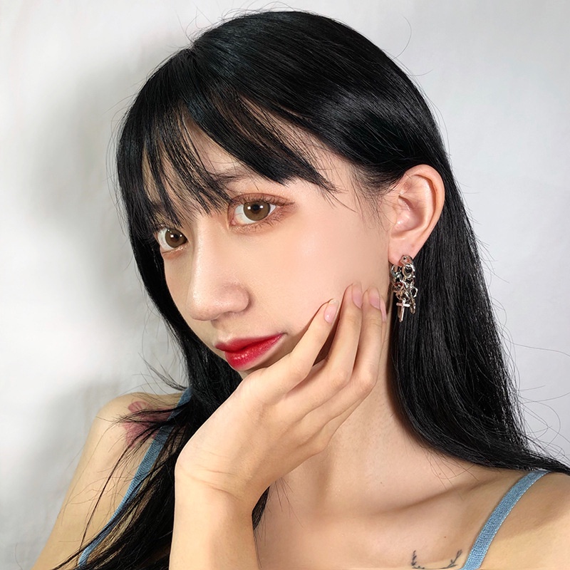 Anting Bentuk Salib Warna Silver Gaya Korea Untuk Aksesoris