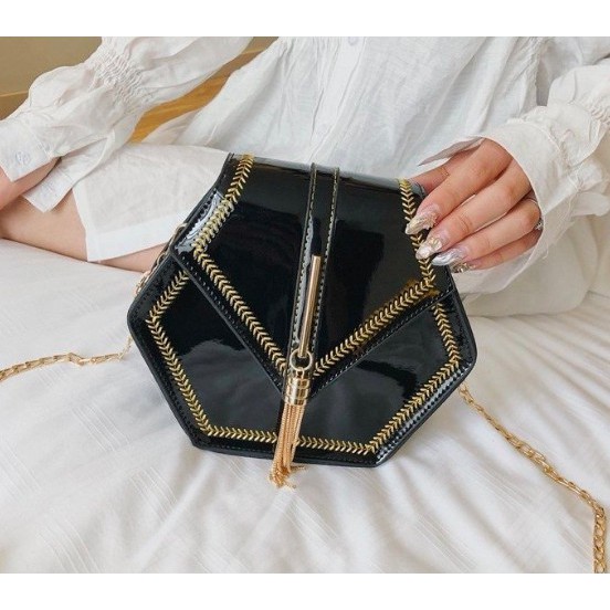 tas import hitam kubus model gemash wanita kulit glossy pesta kencan