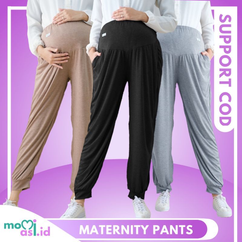 Momiasi - Celana Ibu Hamil Fashion Wanita Bumil Kekinian Jumbo Maternity Pants Premium Hitam