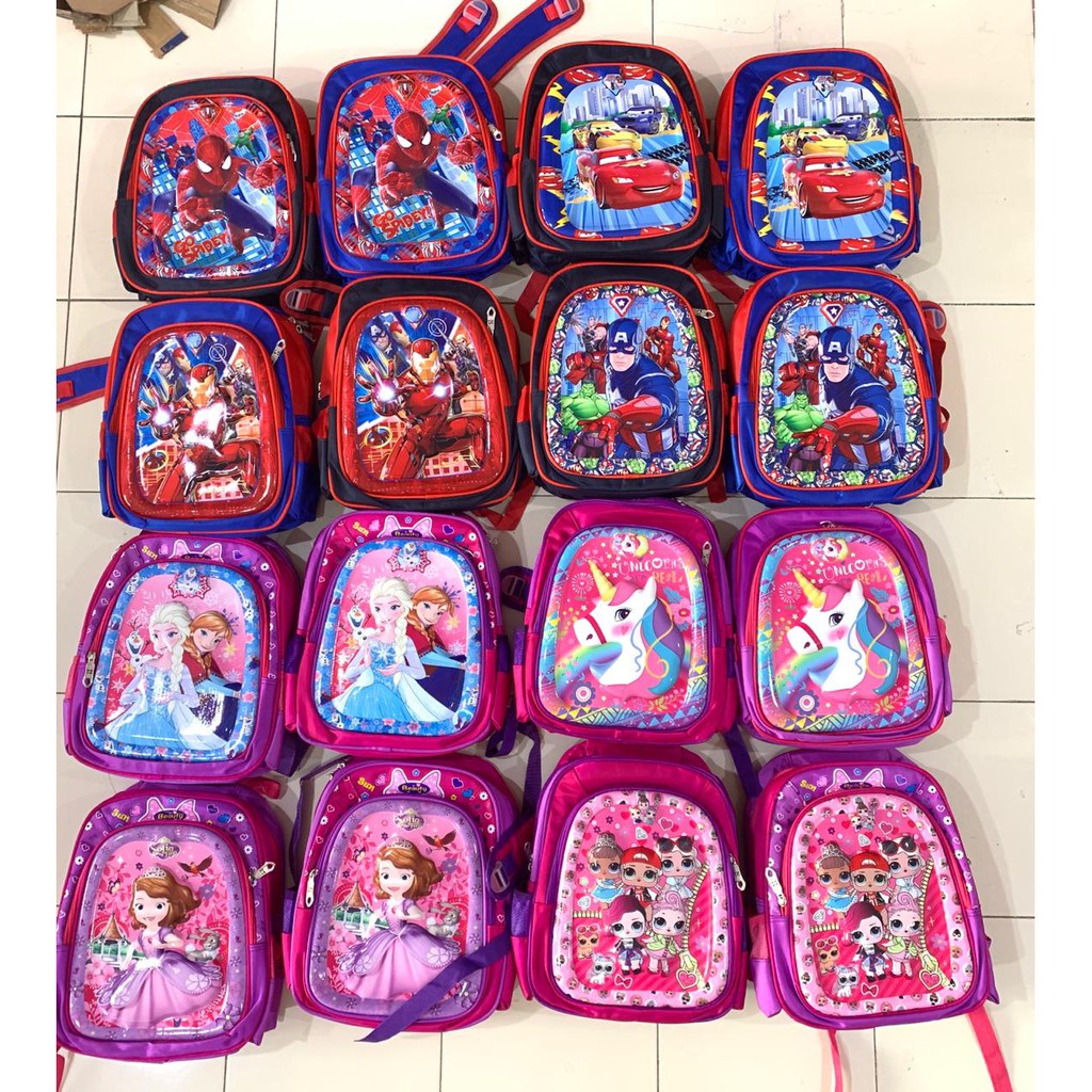 (LOLI-JKT)) TAS SEKOLAH RANSEL ANAK MODEL 12D  / BACKPACK / TERMURAH TAS RANSEL IMPORT / RANSEL ANAK LAKI LAKI MARVELL / TAS NGAJI LES / TAS LOL / TAS FROZEN / TAS UNICORN / TAS SOFIA / TAS SPIDERMAN / TAS CAR / TAS IRONMAN / TAS CAPTAIN / TAS PUNGGUNG