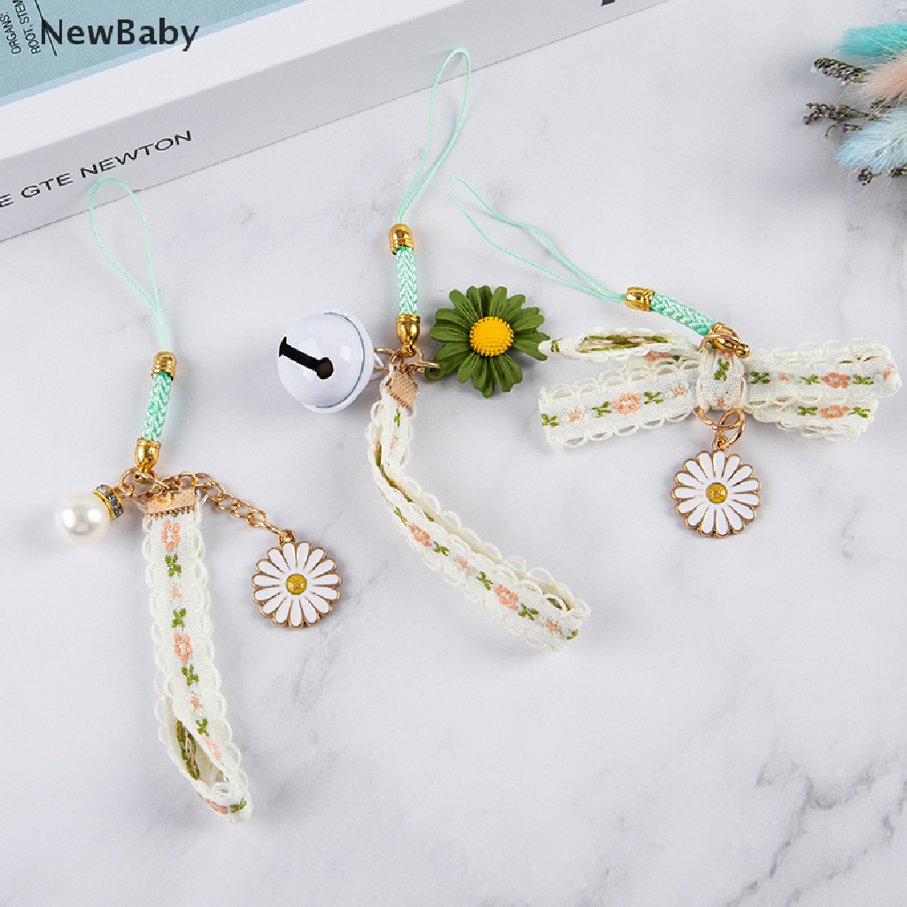 NewBaby Korean Flower Keychain Lanyard Ribbon Daisy Pendant Key Chain Keyring Bag Charms ID