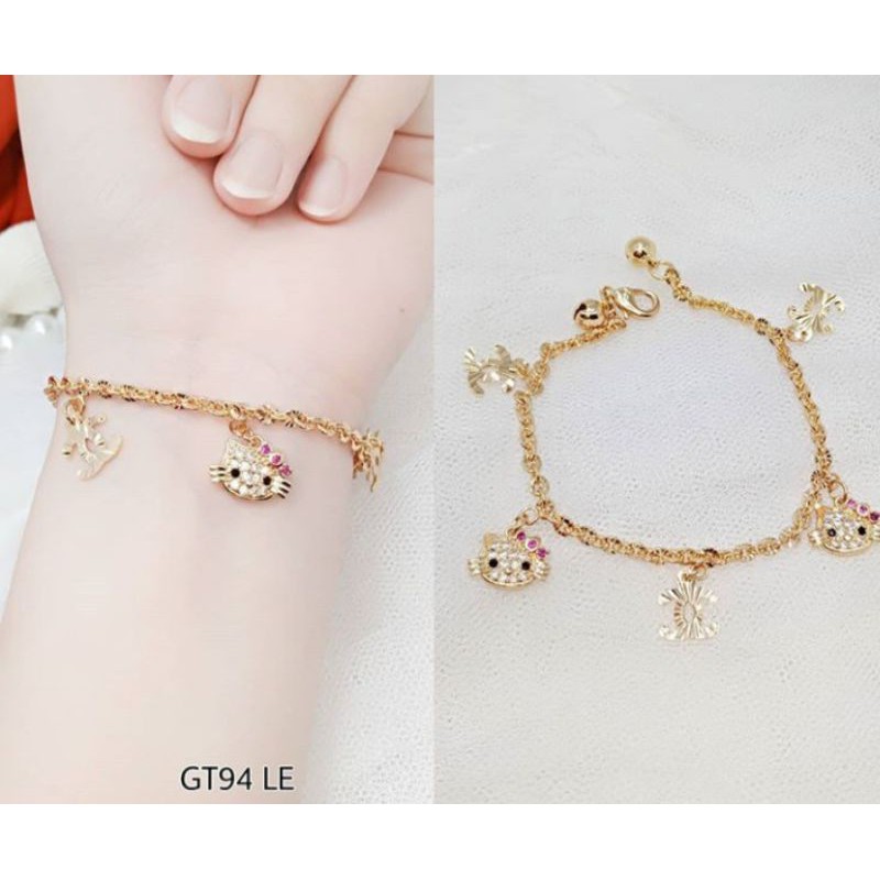 gelang tangan rantai rumbai hello kitty titanium gold mewah