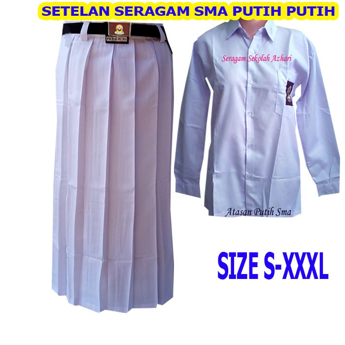 Stelan Seragam Sekolah SMA Putih Putih Perempuan Rok Rempel-Seragam Sekolah SMA-Seragam Sekolah
