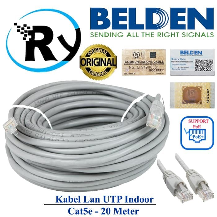 Belden UTP 20M Kabel LAN Cat5e 20Meter Cable original Usa siap pakai