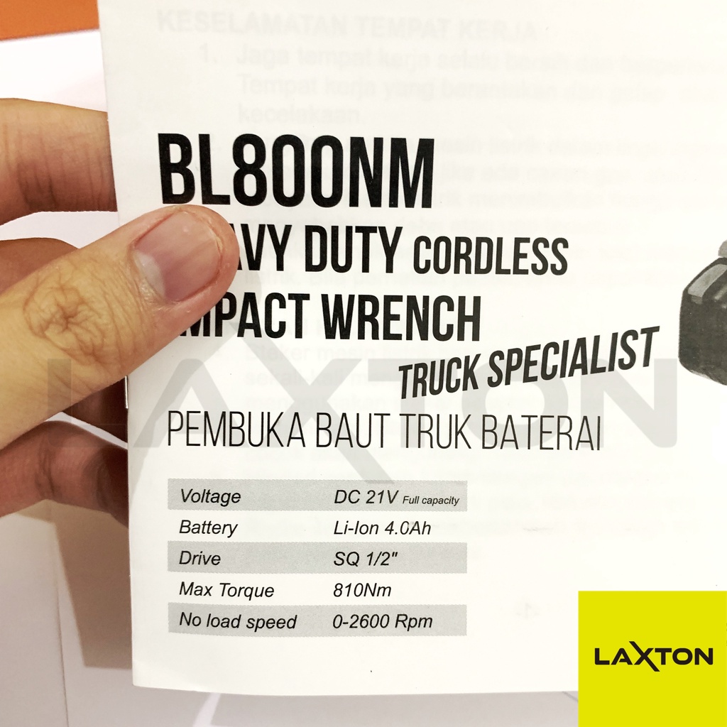 Bull Mesin Pembuka Baut Truk Impact Wrench Cordless Baterai HEAVY DUTY BL800NM