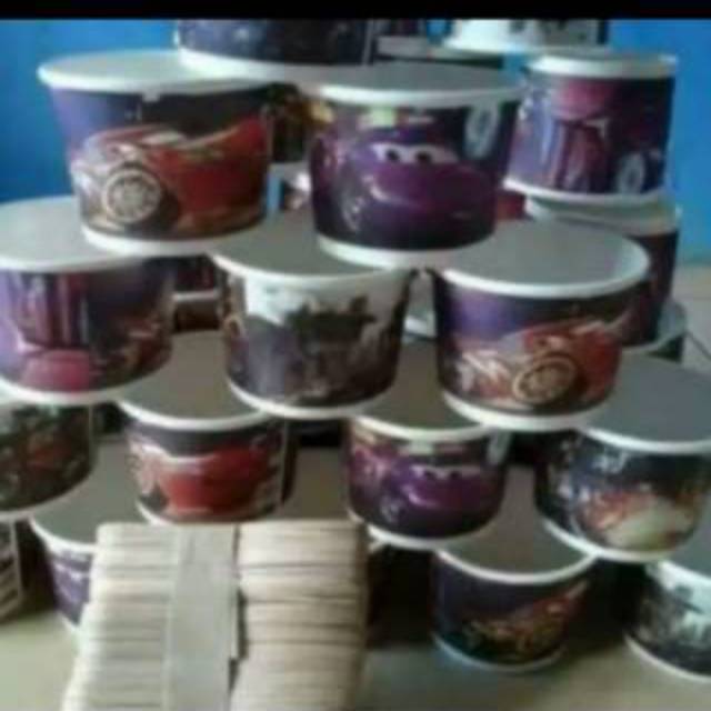 Sport Sistem Cup 100 Ml Printing Plastik Dan Paper Plus Tutup Dan Sendok