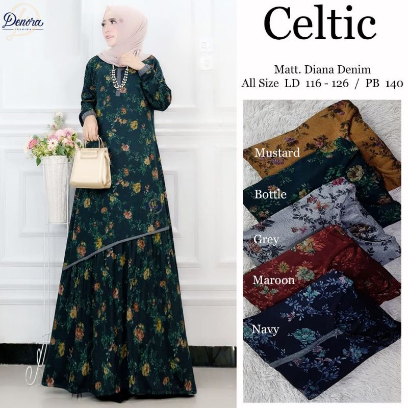 CELTIC MAXY BY DENORA / MAXY DRESS MOTIF BUNGA BAHAN DIANA DENIM / GAMIS LONG SET TERBARU