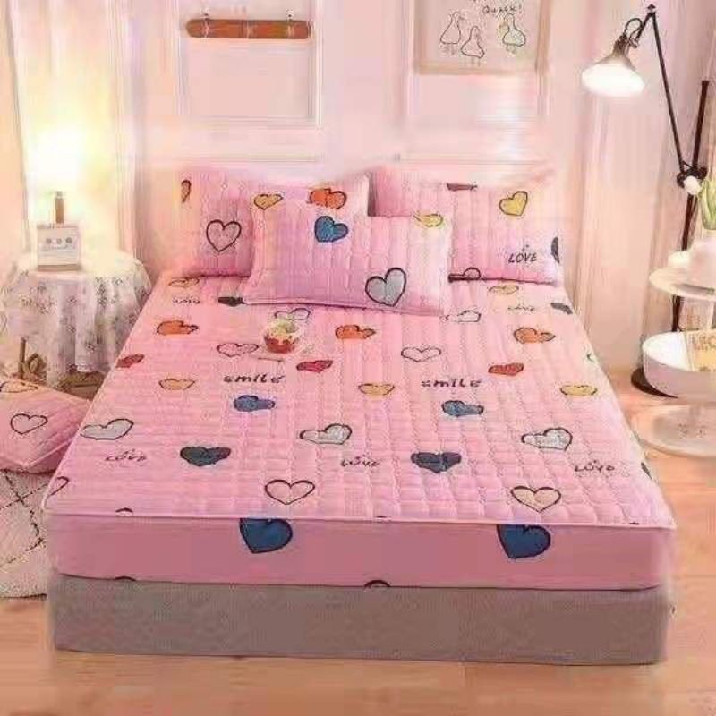 Sprei Anti Air Waterproof / Sprei Protektor import motif seperai protector sprei halus homemade 180 x 200 dan 160 x 200 sprei 120x200 anti ompol murah-Pink love