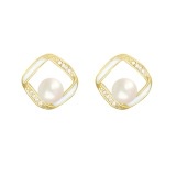 Korea busur geometris persegi elegan hitam fashion sterling silver jarum stud anting-anting sederhan