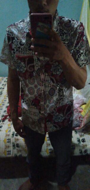 Kemeja Batik Pria Dewasa Lengan Pendek Slim Fit, 113ab#