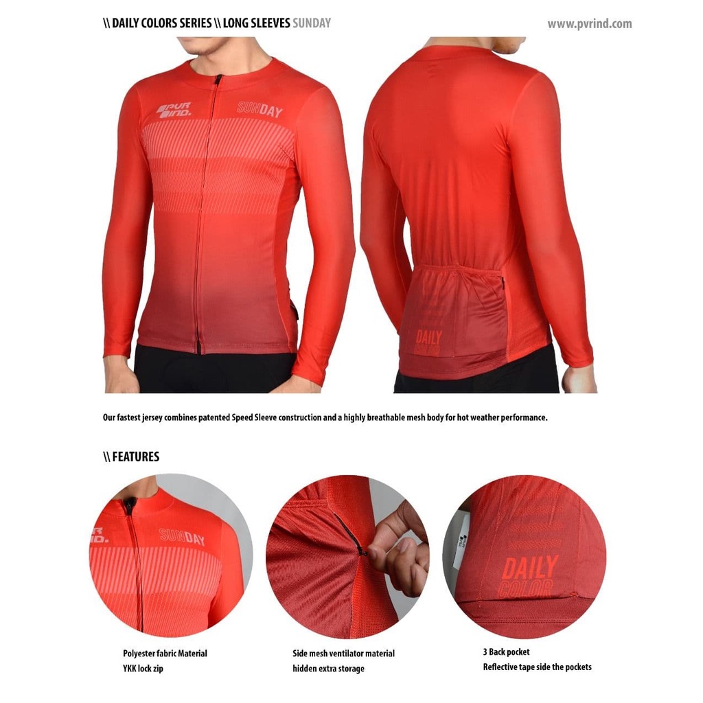 Jersey Roadbike PVR DAILY SERIES SUNDAY - Jerseys RB XC Panjang Merah - Jersey Roadbike