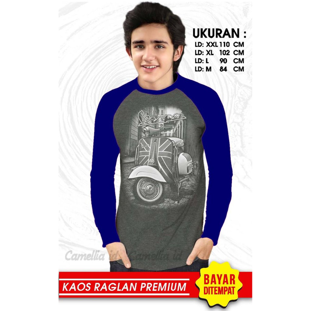 Kaos Raglan (VESPA)/Kaos Pria Lengan Panjang/ Kaos Pria/ Kaos Cowok/ Kaos Oblong/Misty/Ob