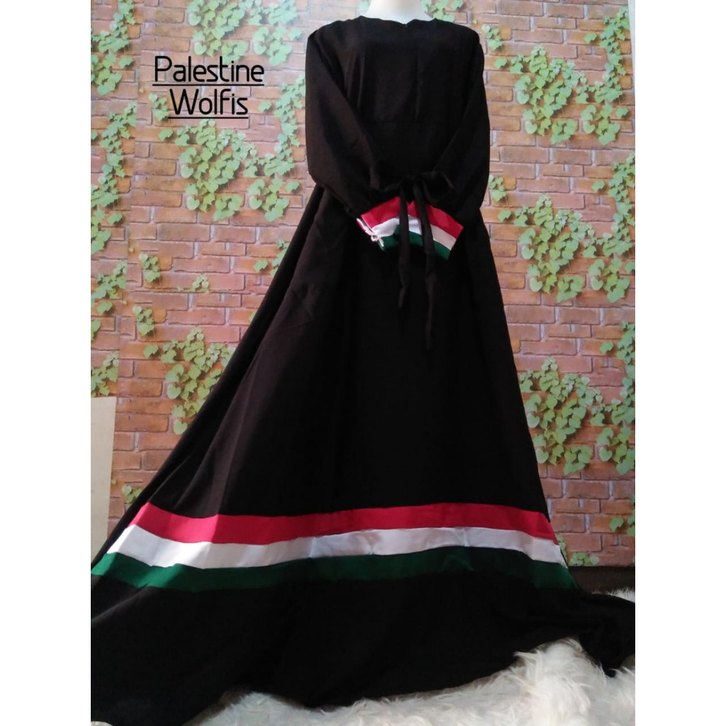 Palestine wolfis Gamis wolvis palestina palestin hitam black syari remaja dewasa muslim