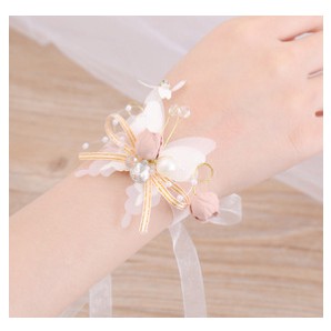 LRC Gelang Fashion Small Pink Handmade Flower Butterfly Pearl Diamond Bracelet K96346