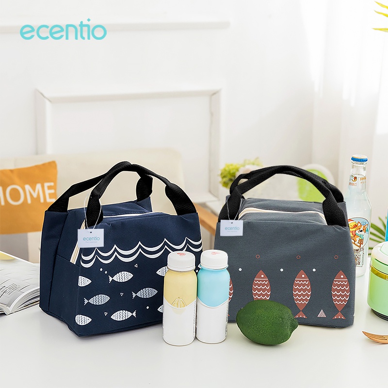 ecentio Tas Bekal tas makanan Pola ikan Oxford cloth Lunch Bag Tas piknik tas kecil totebag