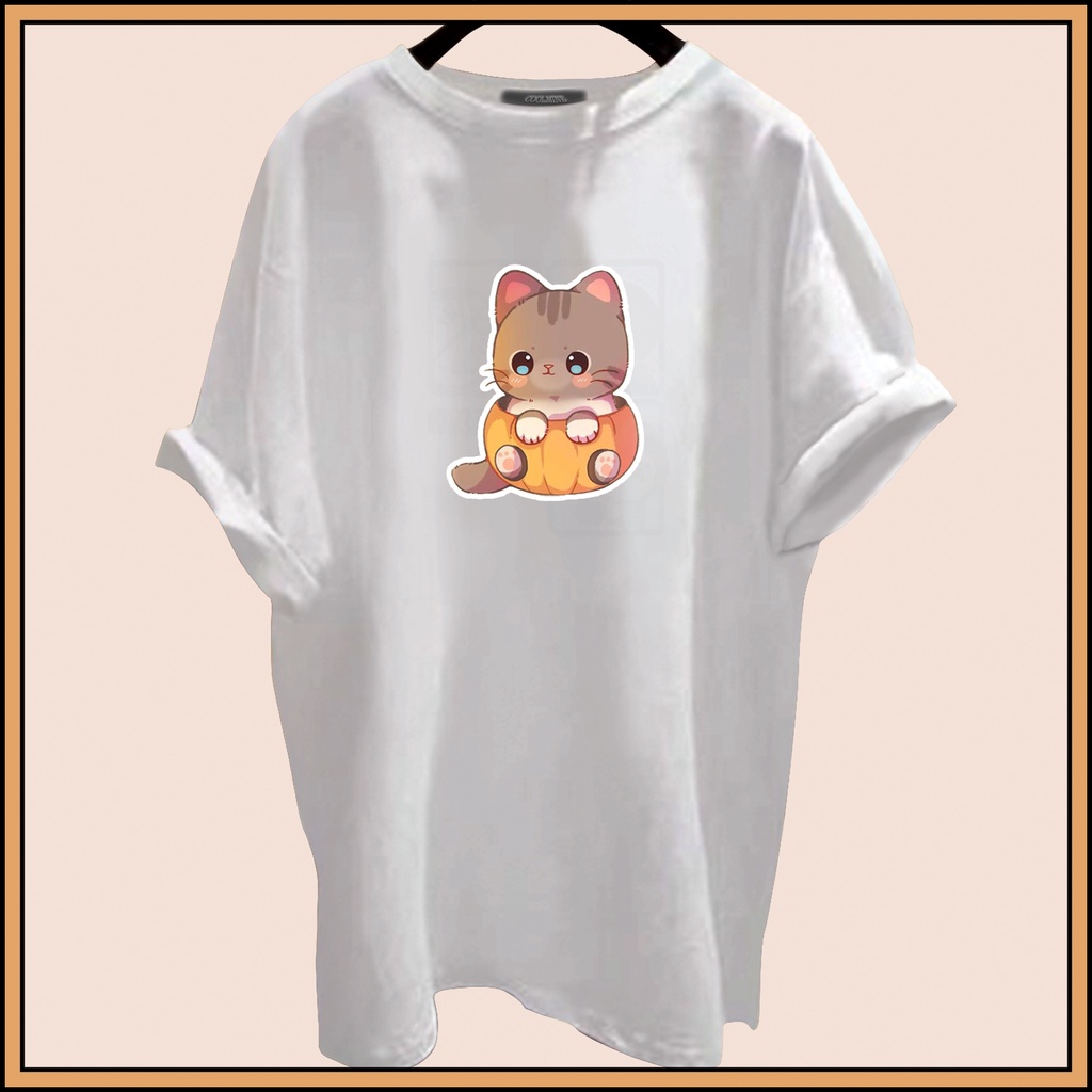 CALVIERO SHOP - BAJU KAOS ATASAN WANITA PRINT CAT PUMPKIN LOGO GALAXY PRINT