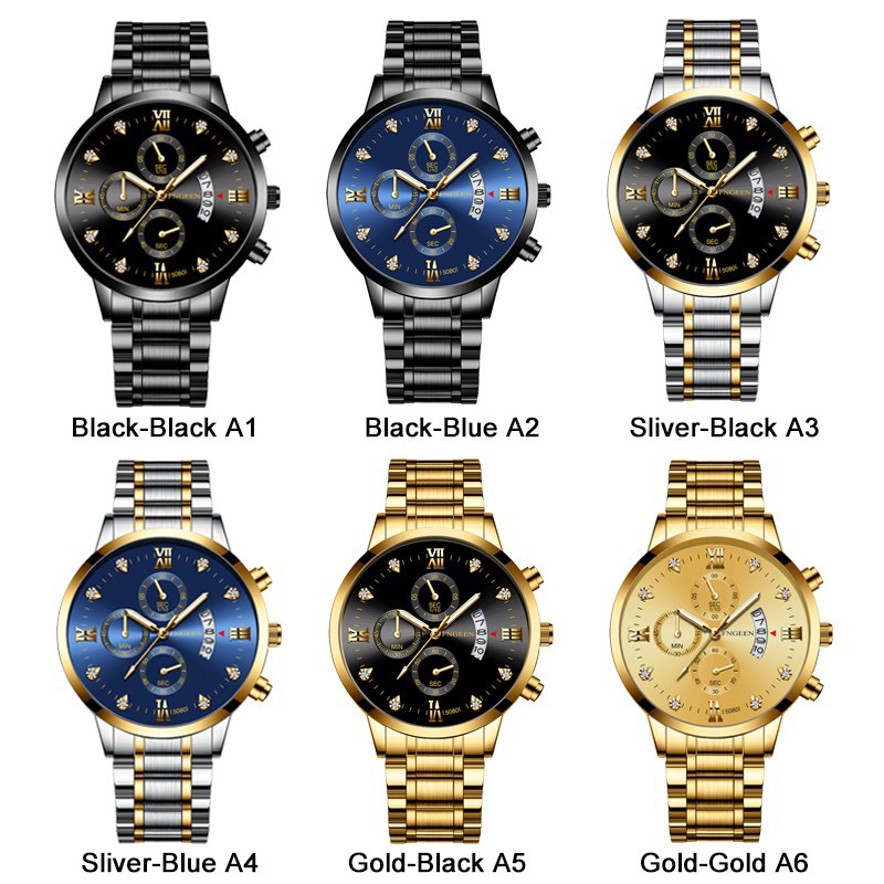 SUN793 COD✔ Jam Tangan Pria FNGEEN 5080 Three Eyes Kalender Quartz Business Waterproof Casual Watch