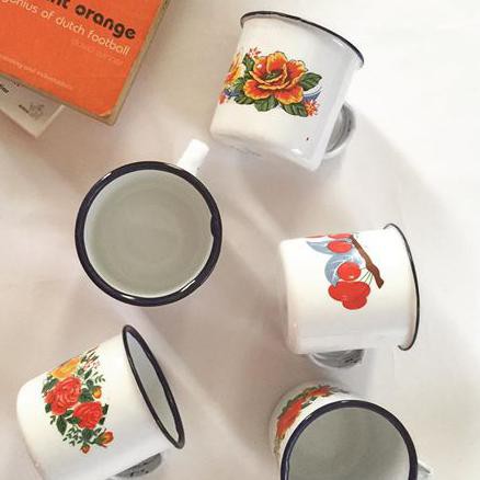 V857 Mug Cangkir Kecil Mini Motif Bunga Enamel Seng Kaleng Jadul Vintage X055