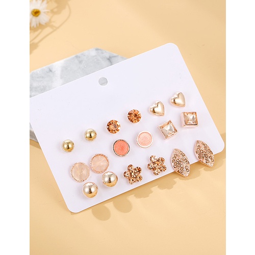 LRC Anting Set Fashion Color Mixing Waterdrop 9 Pair Earring Set K50502