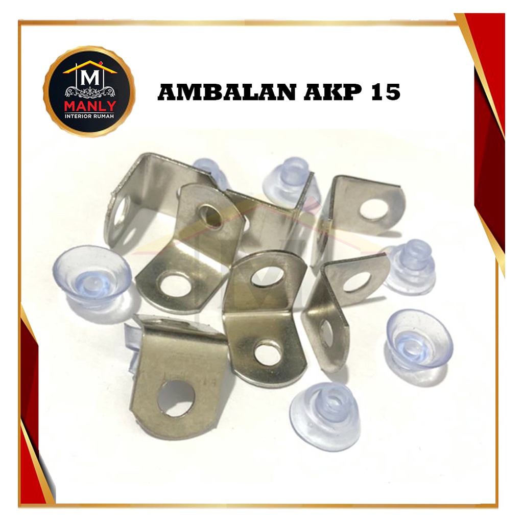 Ambalan Cop Kaca Skrup AKP 15 / Ambalan Siku L / Tatakan Kaca L / Ambalan Plat L Kop Karet