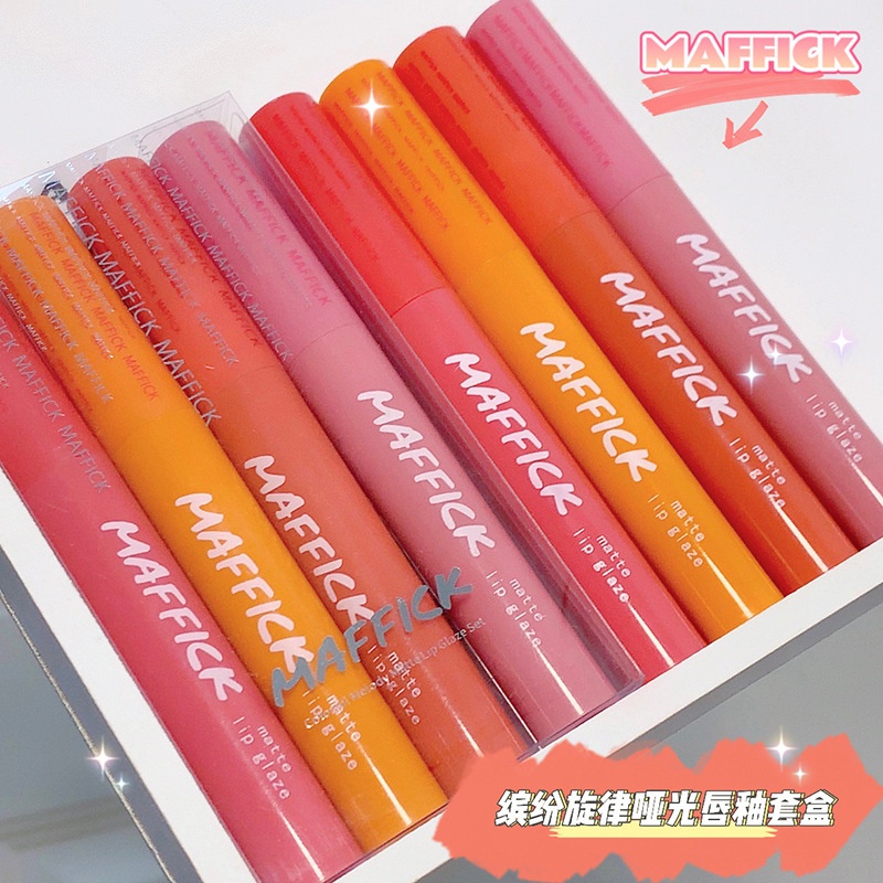 MAFFICK warna-warni melodi matte lip glaze set 4 cangkir non-stick lip glasir lipstik riasan domesti