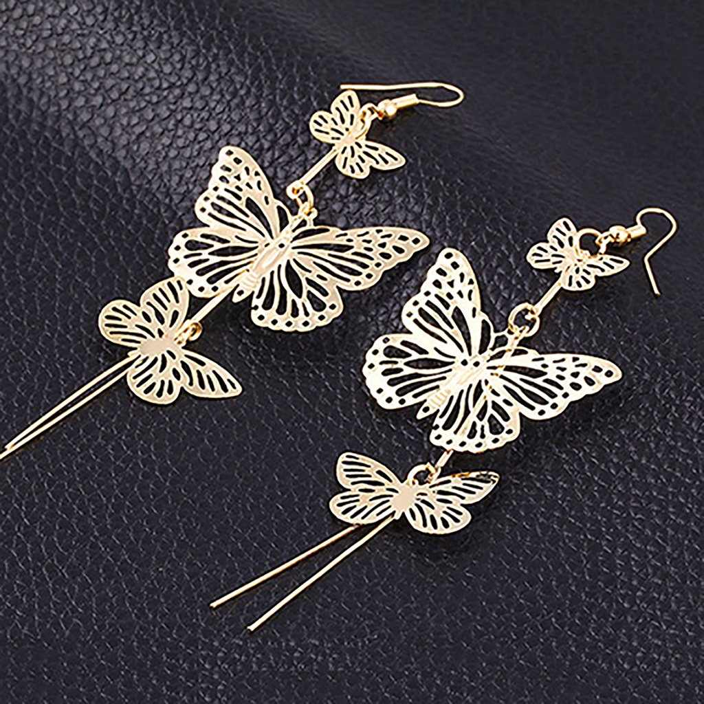 Hu Hu Hu Hu Hu Alat Bantu Pasang Kacamata♡ 1 Pasang Anting Rumbai Panjang Desain Butterfly Bahan Alloy Untuk Anniversary