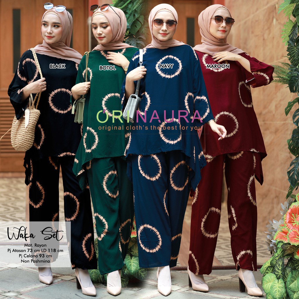 One Set Jumbo Waka Setelan Wanita Rayon Premium  Set Celana Panjang Tie Dye Kekinian