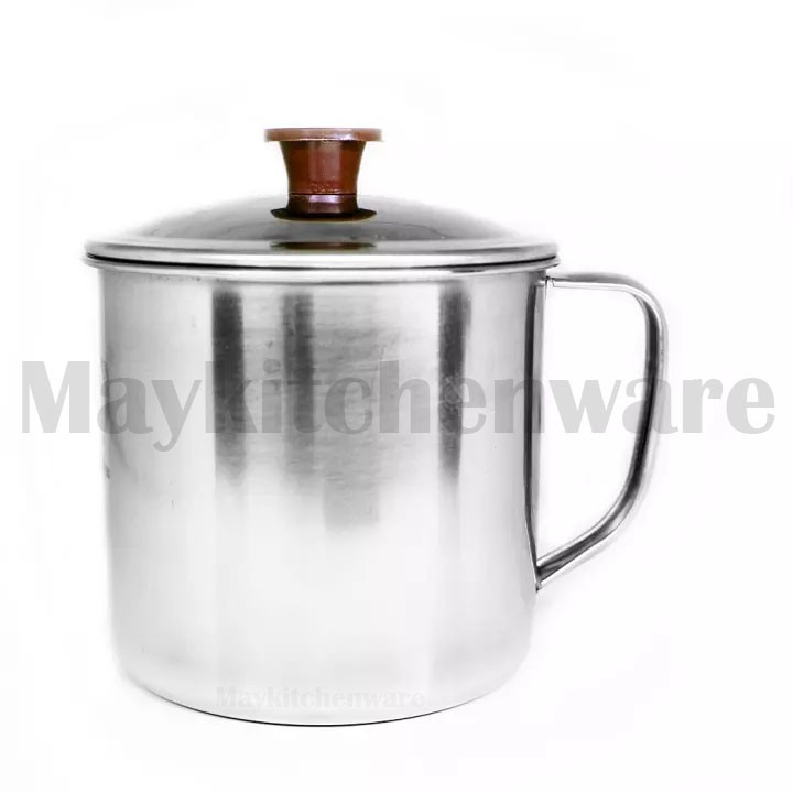 Mug Stainless Steel 8 CM + Tutup Muk Gelas Cangkir Kopi Teh Anti Karat Gunung Minum Air Panas Dingin