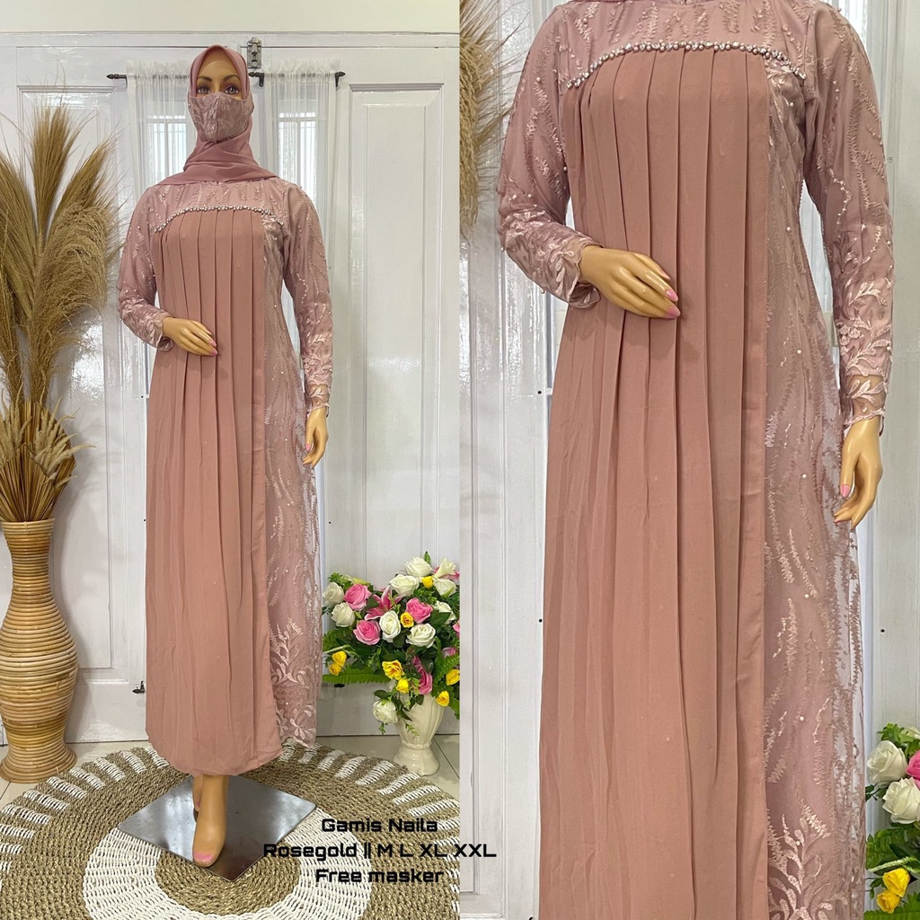 GAMIS NAILA / DRESS BRUKAT PARTY WANITA / BAJU PESTA WANITA / BAJU GAMIS MODERN / GAMIS BRUKAT