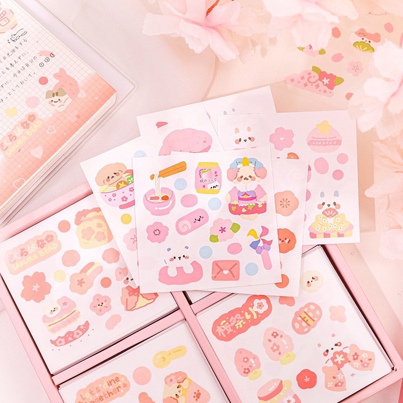 

10 LEMBAR Sticker Happy Girl Flower Sakura Cartoon Cute Korean Style PVC 02 ANTI AIR