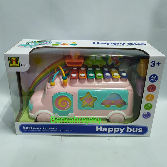 MAINAN XYLOPHONE AND SHAPE SORTING HAPPY BUS PINK Best Seller
