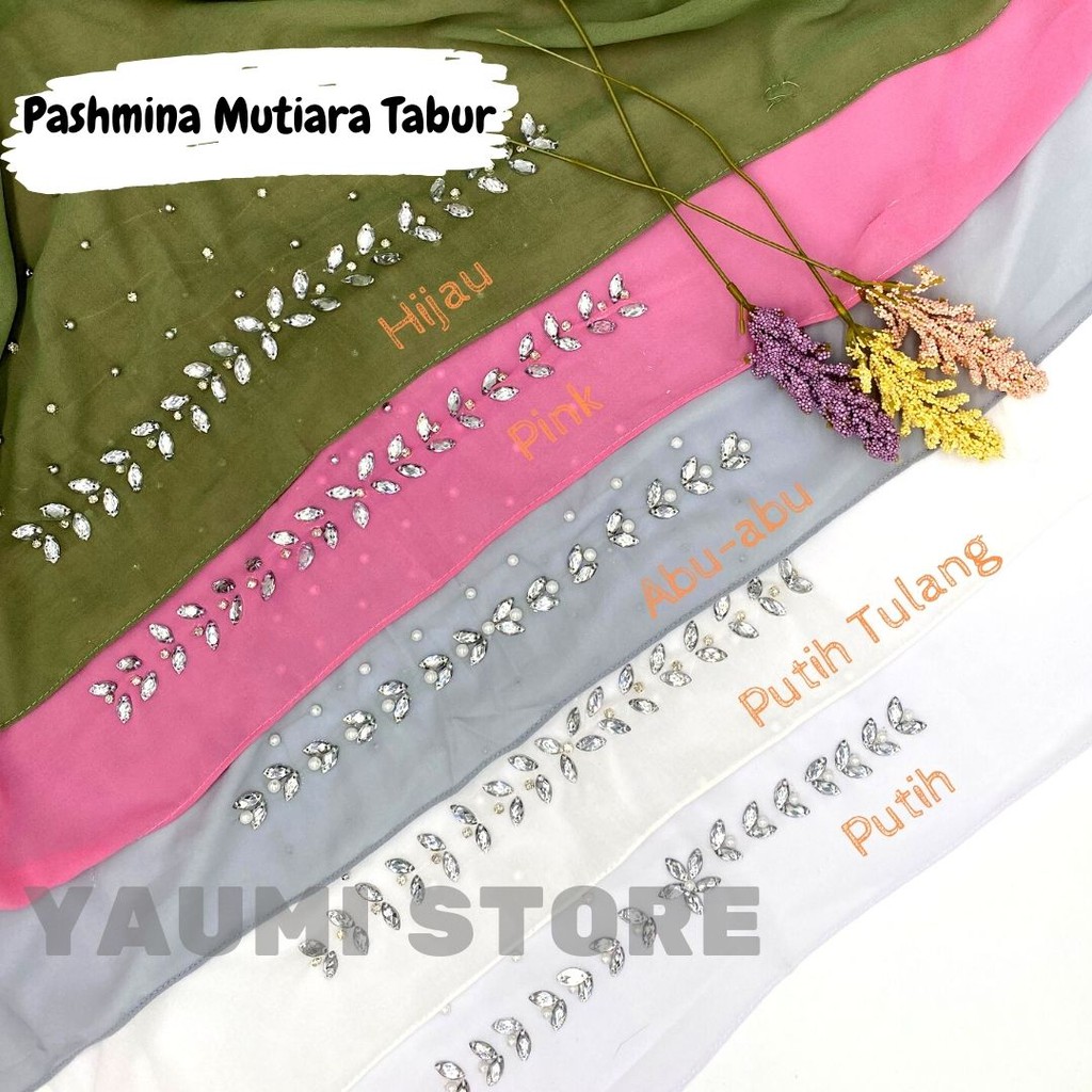 Jilbab Pasmina Tali Payet Mutiara Tabur  75 x 180 CM