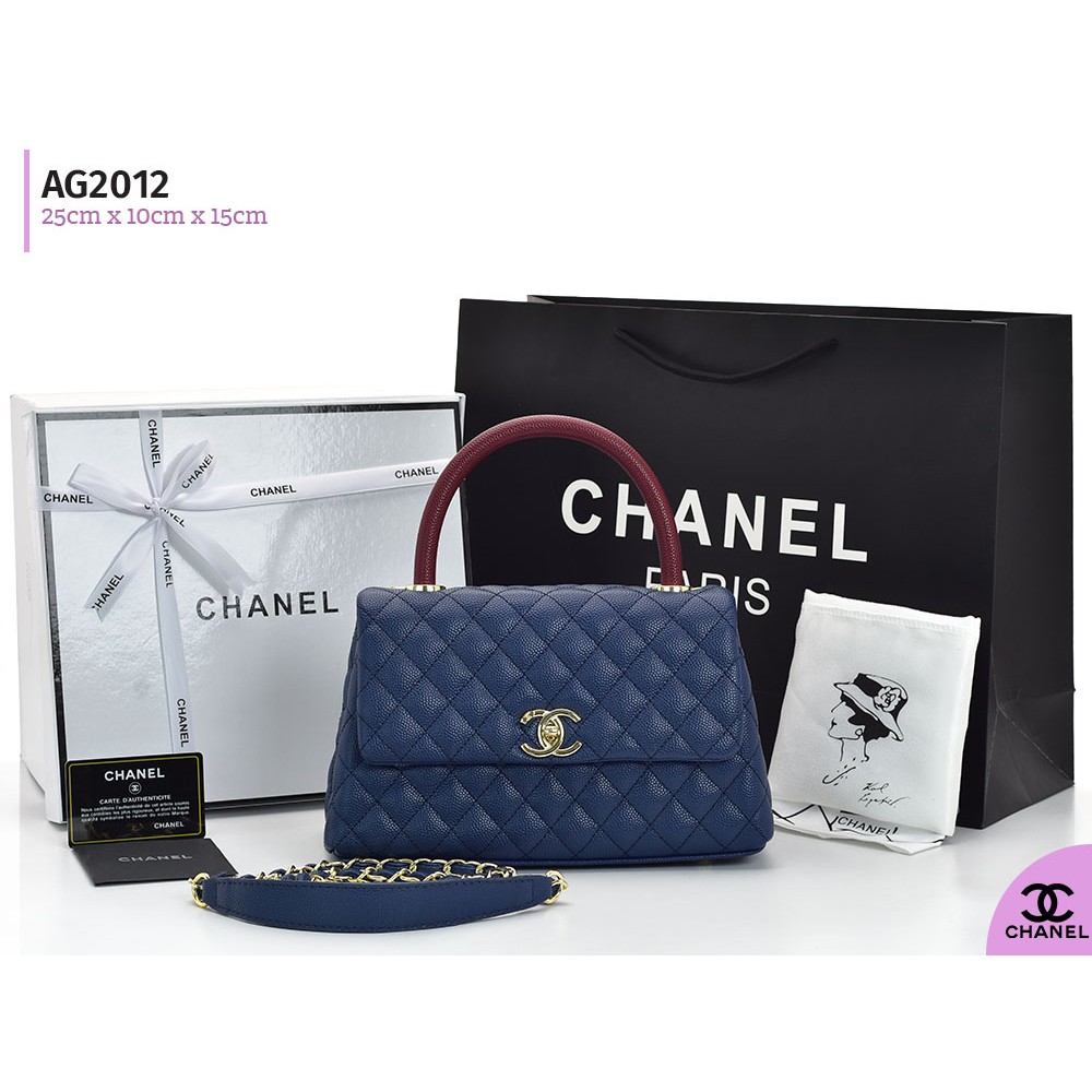 Tas Chanel Coco Handle Caviar Small GHW Birdong Gagang Maron AG2012