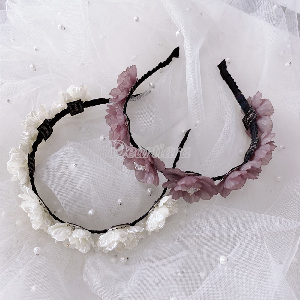 Headband Bentuk Karangan Bunga Aksen Berlian Bahan Resin Untuk Aksesoris Rambut Pengantin