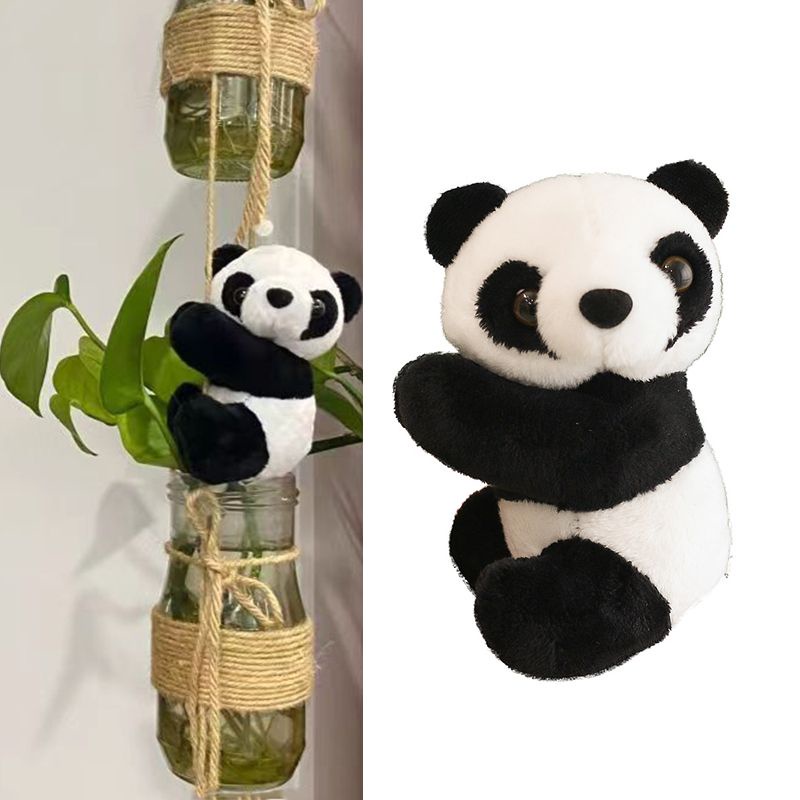 Boneka Plush Panda Clip Black White Hugging Panda Curtain Clip Bookmark Notes Small Stuffed Animal Doll Souvenir Toys