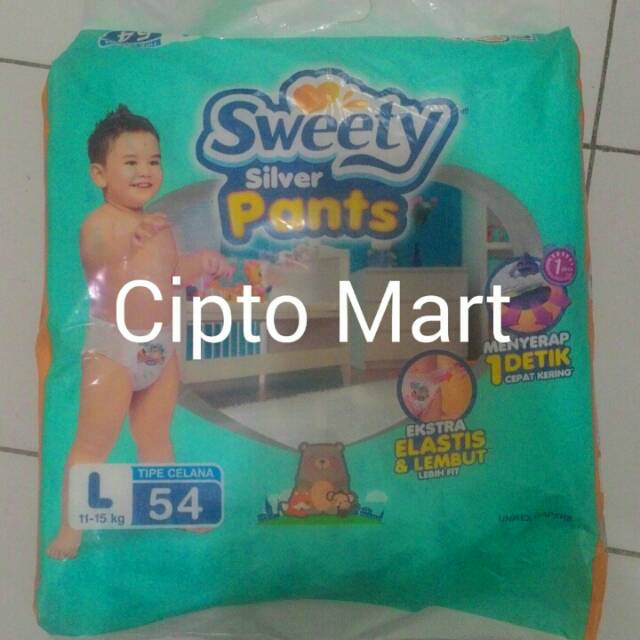 Pampers atau Pempers Bayi SWEETY SILVER PANTS Tipe Celana Ukuran L Isi 54 biji